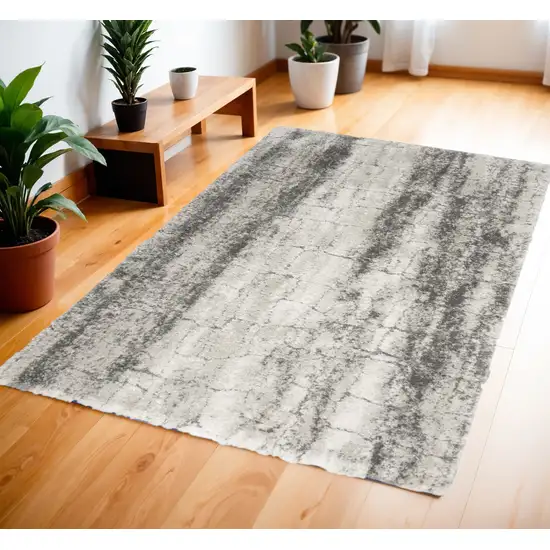 Charcoal and Ivory Abstract Shag Area Rug Photo 1