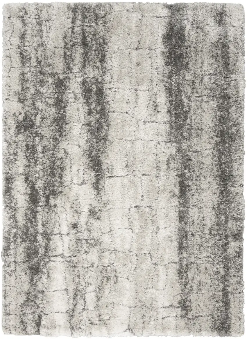 Charcoal and Ivory Abstract Shag Area Rug Photo 4