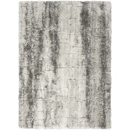 Charcoal and Ivory Abstract Shag Area Rug Photo 4