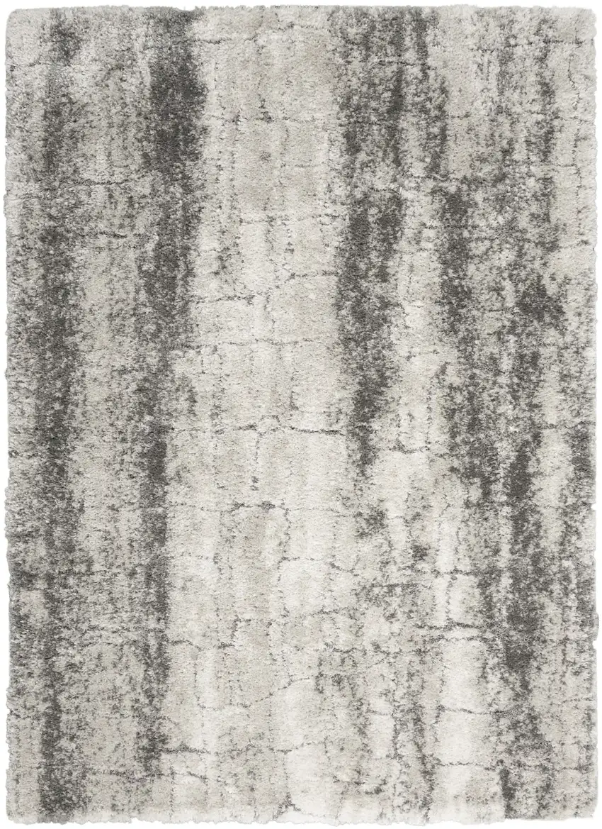 Charcoal and Ivory Abstract Shag Area Rug Photo 2