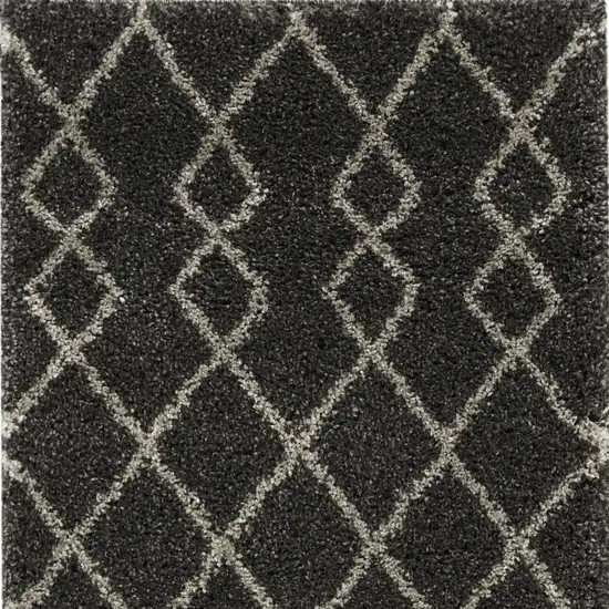 Charcoal and Ivory Chevron Shag Area Rug Photo 5