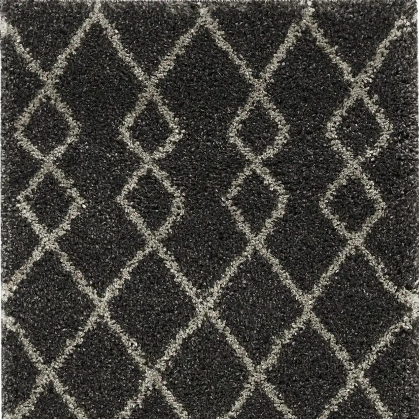 Charcoal and Ivory Chevron Shag Area Rug Photo 5