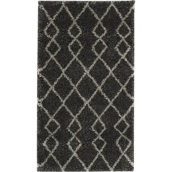 Charcoal and Ivory Geometric Shag Area Rug Photo 5