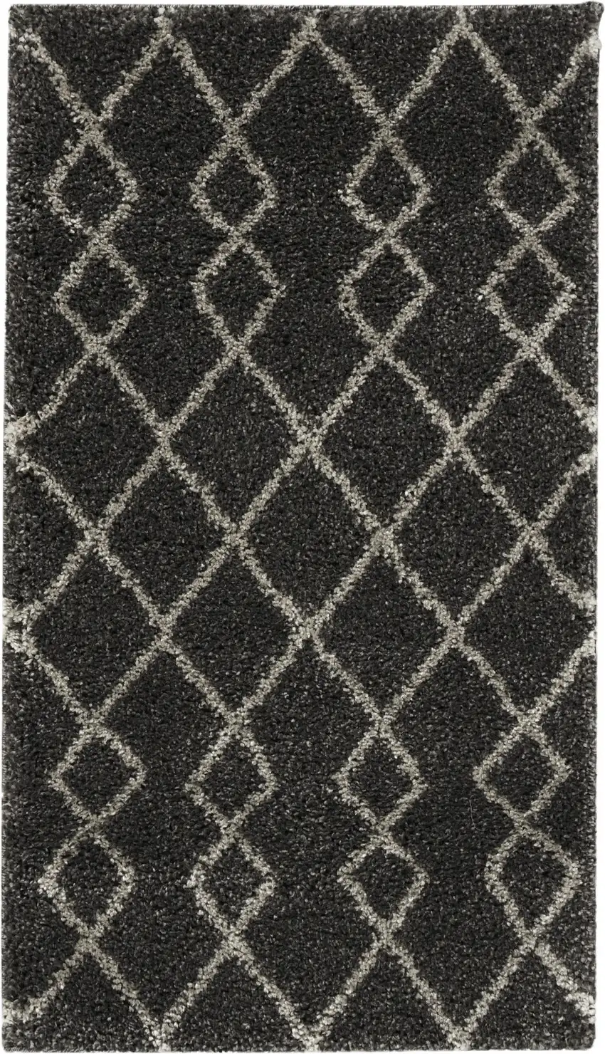 Charcoal and Ivory Geometric Shag Area Rug Photo 5