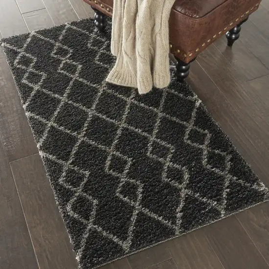 Charcoal and Ivory Geometric Shag Area Rug Photo 3