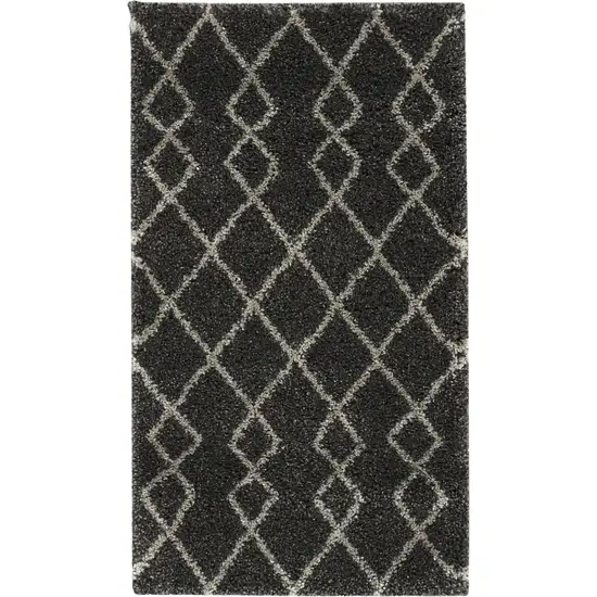 Charcoal and Ivory Geometric Shag Area Rug Photo 4