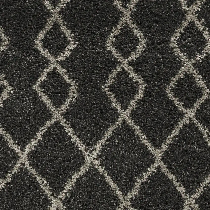 Charcoal and Ivory Geometric Shag Area Rug Photo 6