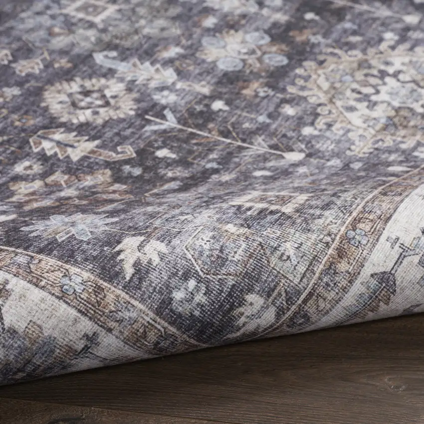 Charcoal and Ivory Oriental Distressed Non Skid Area Rug Photo 6