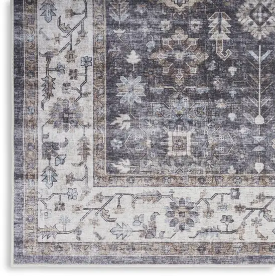 Charcoal and Ivory Oriental Distressed Non Skid Area Rug Photo 4