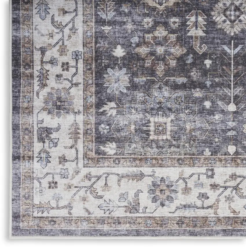 Charcoal and Ivory Oriental Distressed Non Skid Area Rug Photo 4