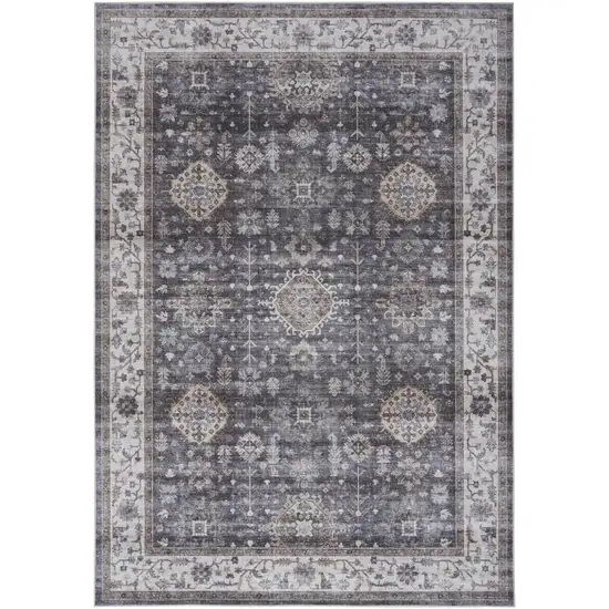 Charcoal and Ivory Oriental Distressed Non Skid Area Rug Photo 7