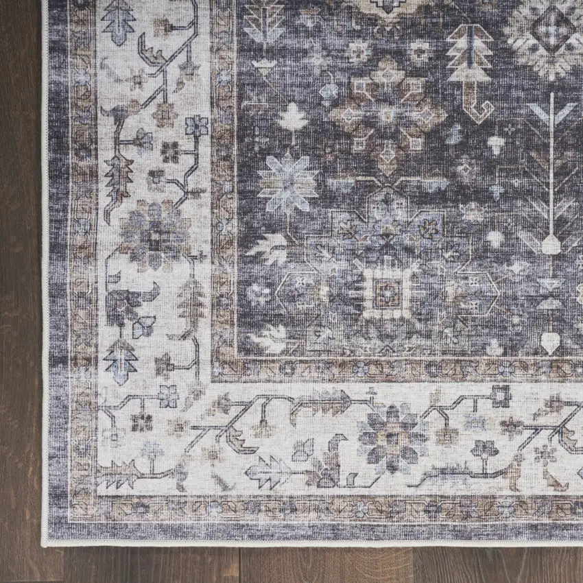 Charcoal and Ivory Oriental Distressed Non Skid Area Rug Photo 4