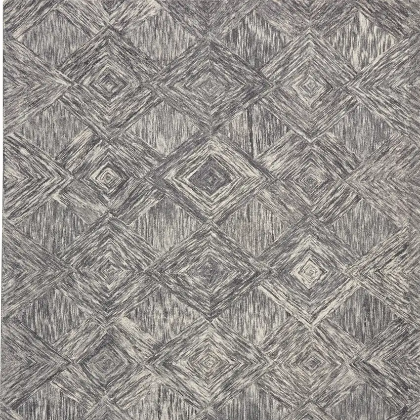 Charcoal and Ivory Wool Geometric Area Rug Photo 5