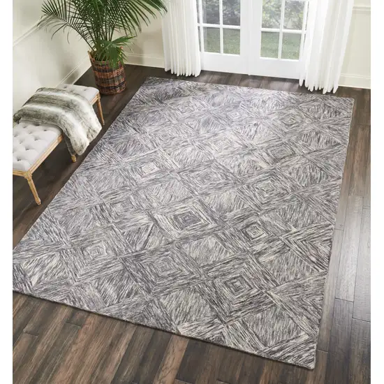Charcoal and Ivory Wool Geometric Area Rug Photo 4