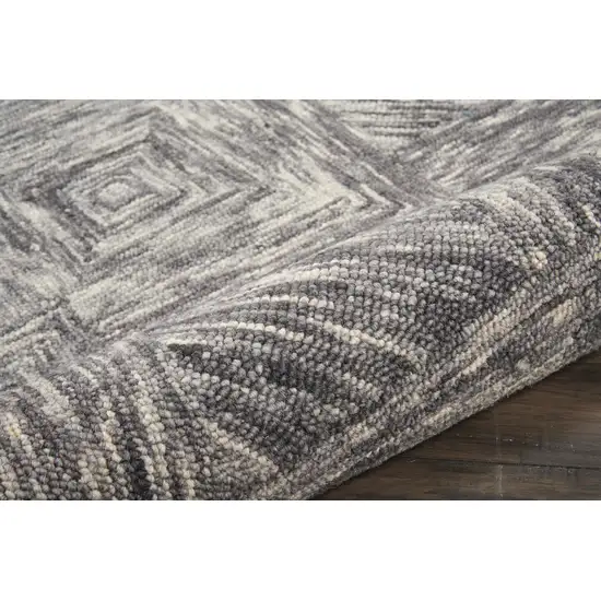 Charcoal and Ivory Wool Geometric Area Rug Photo 9