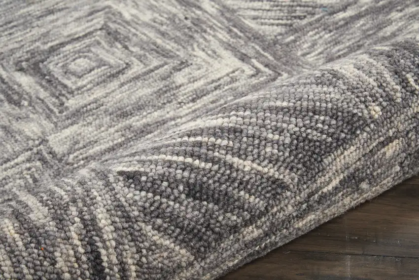 Charcoal and Ivory Wool Geometric Area Rug Photo 9