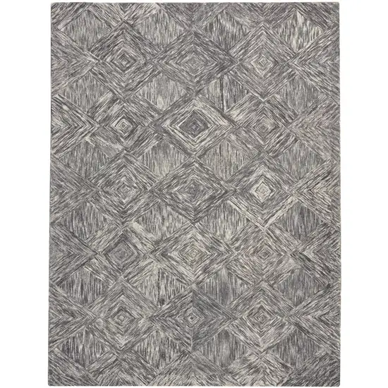 Charcoal and Ivory Wool Geometric Area Rug Photo 1