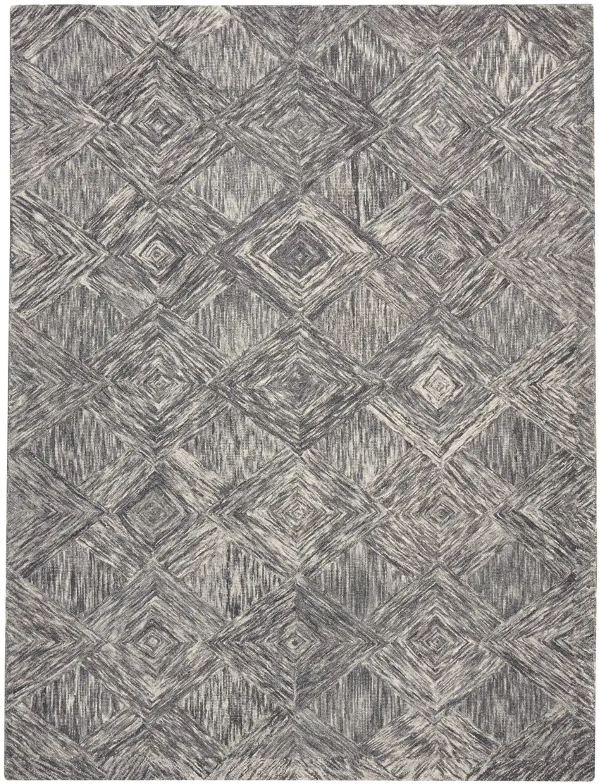 Charcoal and Ivory Wool Geometric Area Rug Photo 1