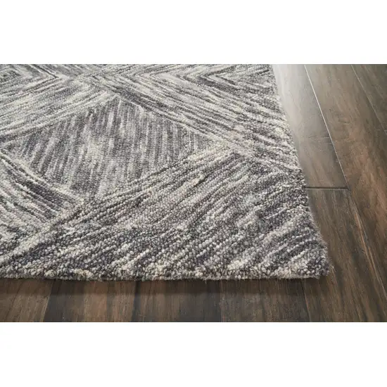 Charcoal and Ivory Wool Geometric Area Rug Photo 6