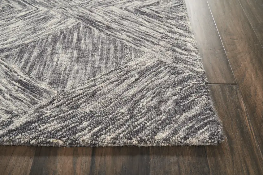 Charcoal and Ivory Wool Geometric Area Rug Photo 6