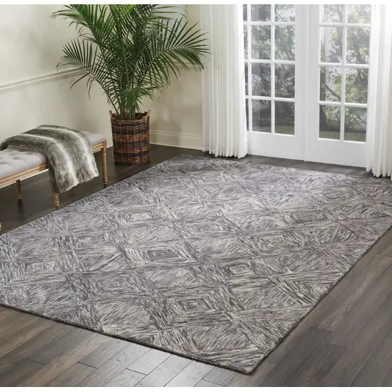 Charcoal and Ivory Wool Geometric Area Rug Photo 3