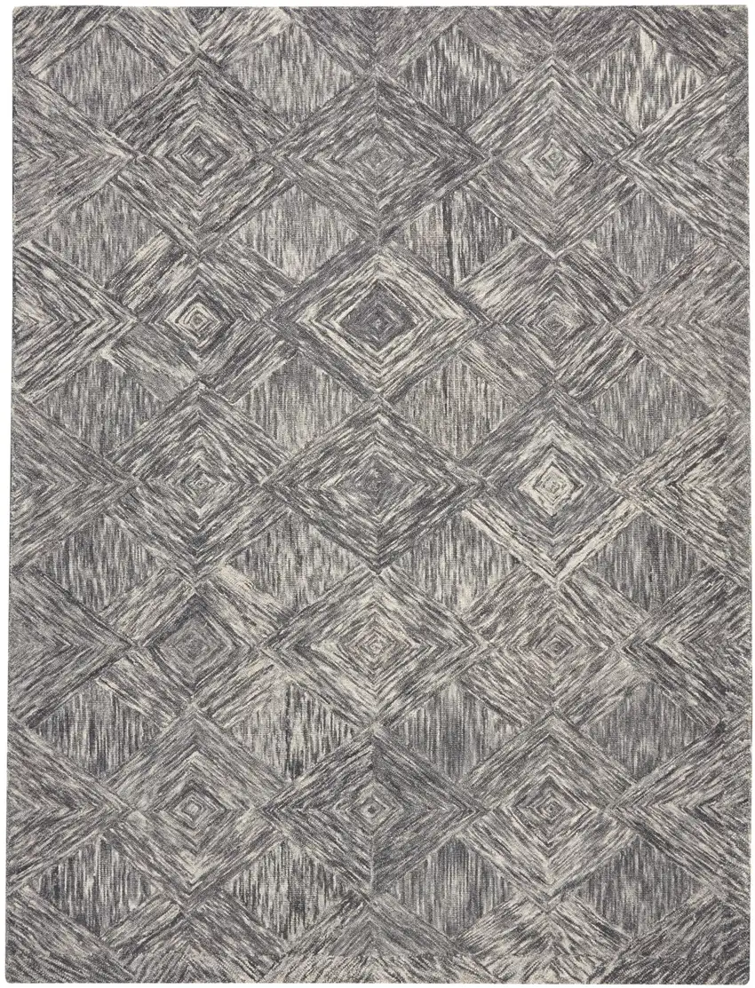 Charcoal and Ivory Wool Geometric Area Rug Photo 2