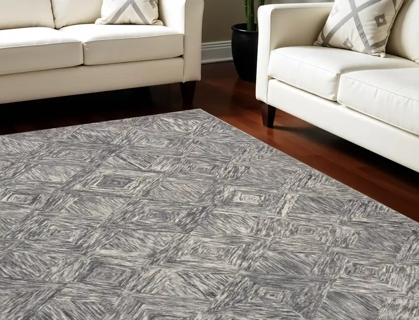 Charcoal and Ivory Wool Geometric Area Rug Photo 1