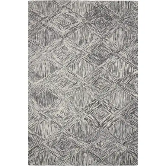 Charcoal and Ivory Wool Geometric Area Rug Photo 1