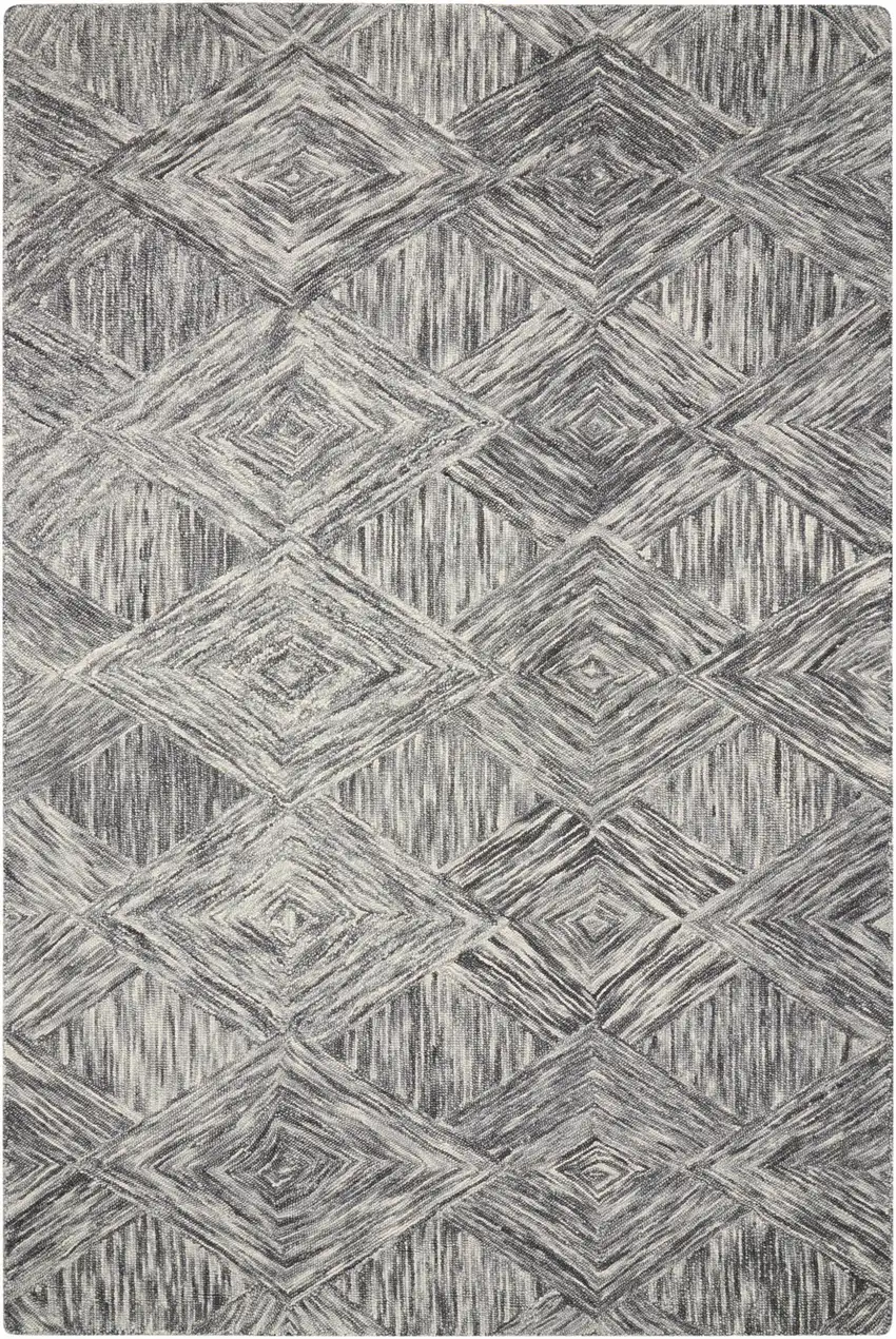 Charcoal and Ivory Wool Geometric Area Rug Photo 1