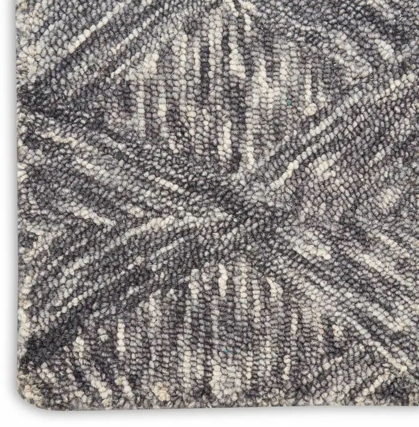 Charcoal and Ivory Wool Geometric Area Rug Photo 5