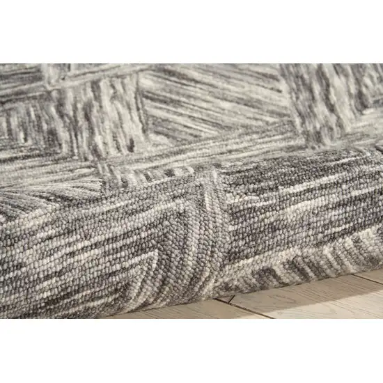 Charcoal and Ivory Wool Geometric Area Rug Photo 9
