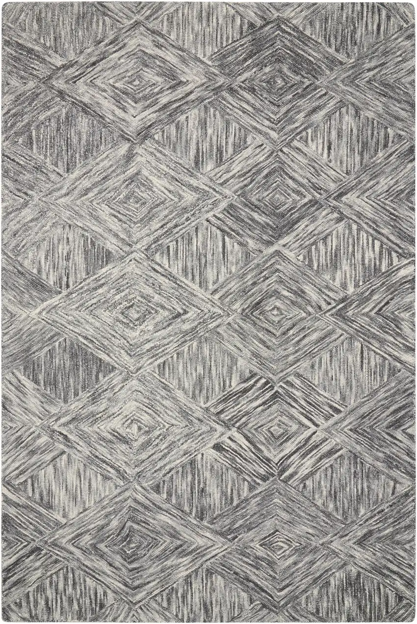 Charcoal and Ivory Wool Geometric Area Rug Photo 2