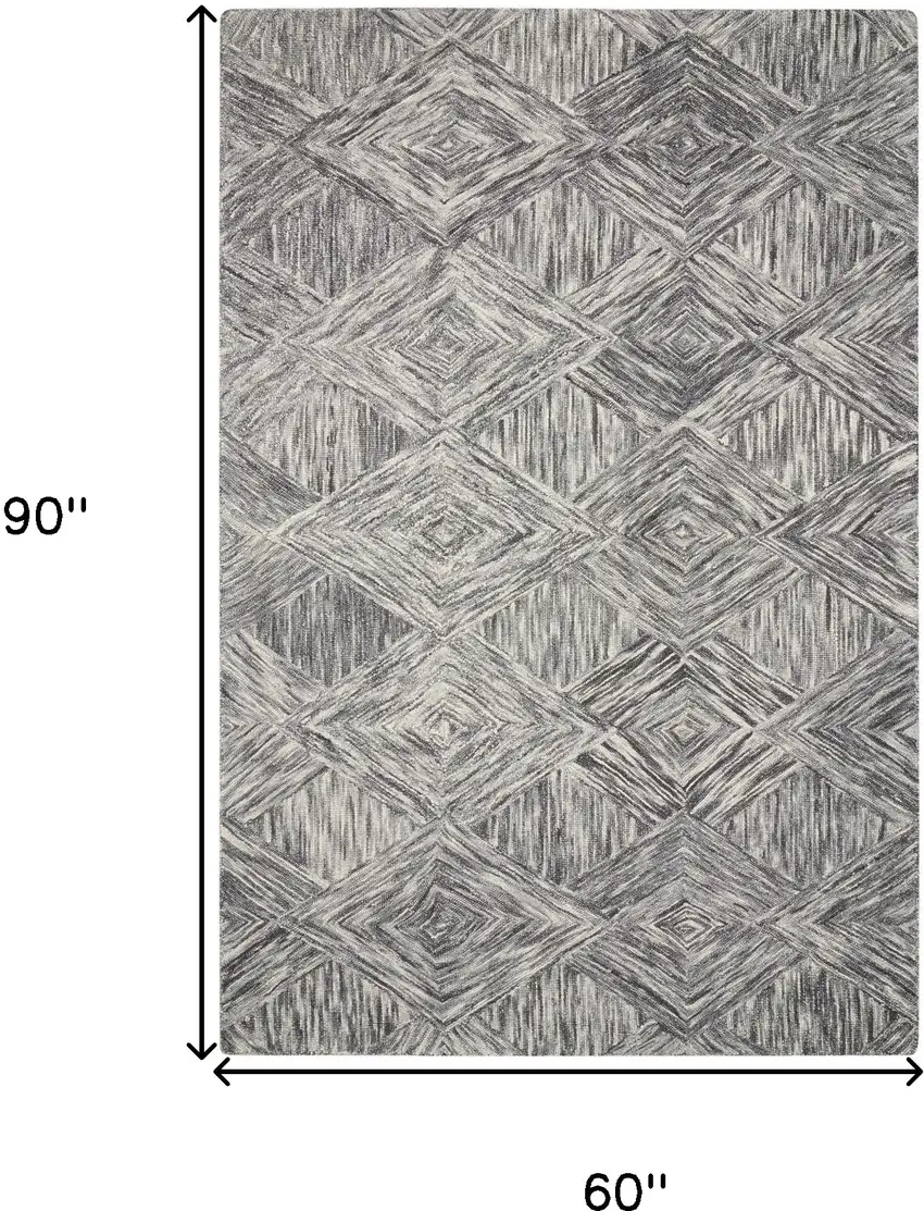 Charcoal and Ivory Wool Geometric Area Rug Photo 3