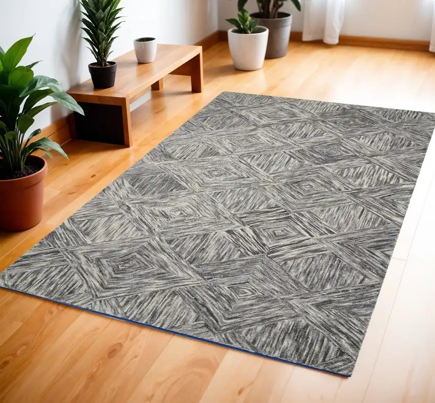 Charcoal and Ivory Wool Geometric Area Rug Photo 1