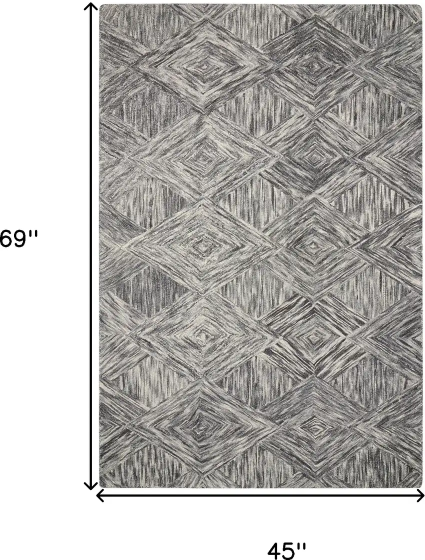 Charcoal and Ivory Wool Geometric Area Rug Photo 3