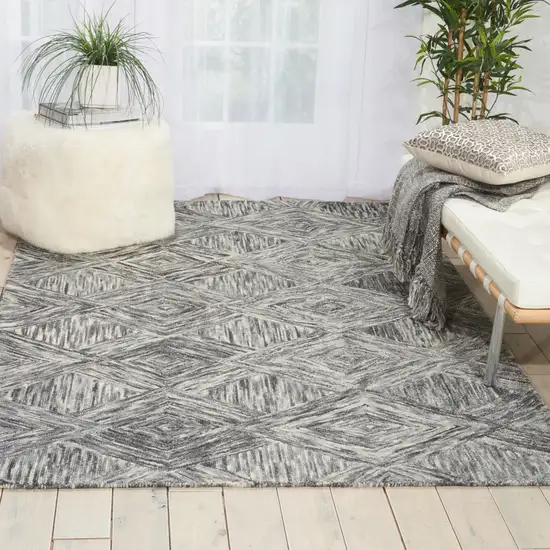 Charcoal and Ivory Wool Geometric Area Rug Photo 3