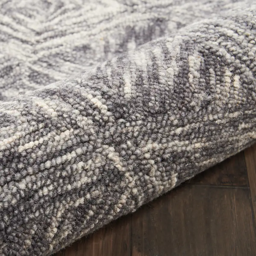 Charcoal and Ivory Wool Geometric Area Rug Photo 9