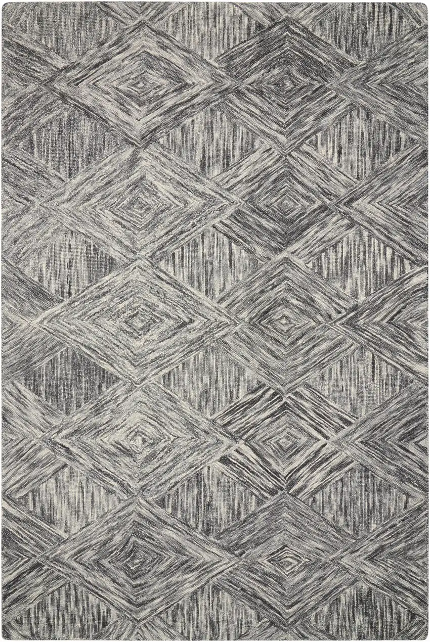 Charcoal and Ivory Wool Geometric Area Rug Photo 2