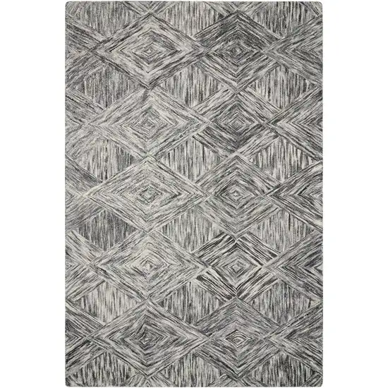 Charcoal and Ivory Wool Geometric Area Rug Photo 1