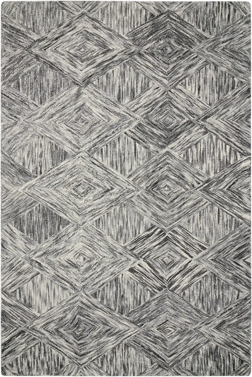 Charcoal and Ivory Wool Geometric Area Rug Photo 1