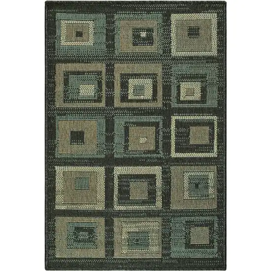 Color Block Beige And Teal Checkered Stain Resistant Area Rug Photo 2
