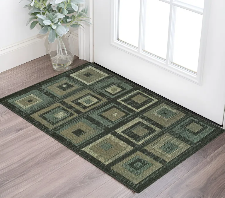 Checkered Stain Resistant Area Rug Photo 5