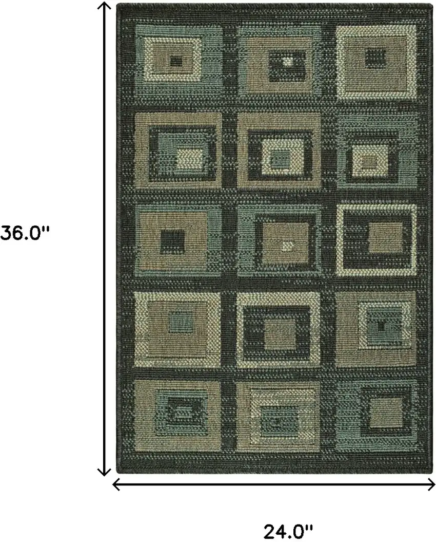 Color Block Beige And Teal Checkered Stain Resistant Area Rug Photo 3