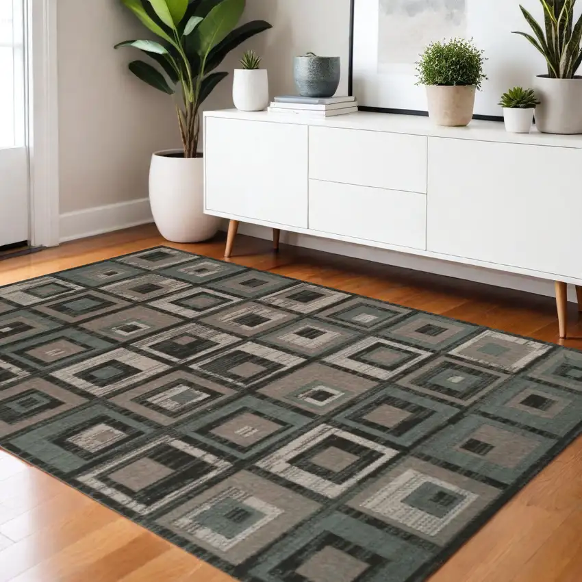 Blue And Beige Checkered Area Rug Photo 1