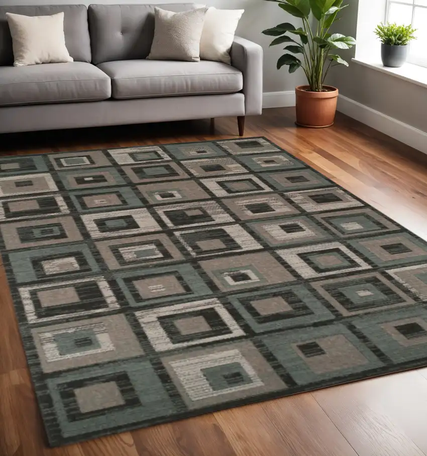 Blue And Beige Checkered Area Rug Photo 1