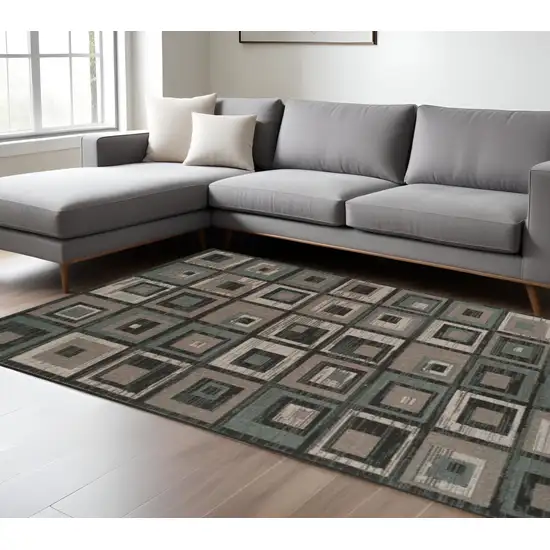 Blue And Beige Checkered Area Rug Photo 1