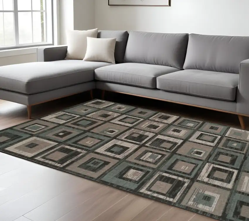 Blue And Beige Checkered Area Rug Photo 1