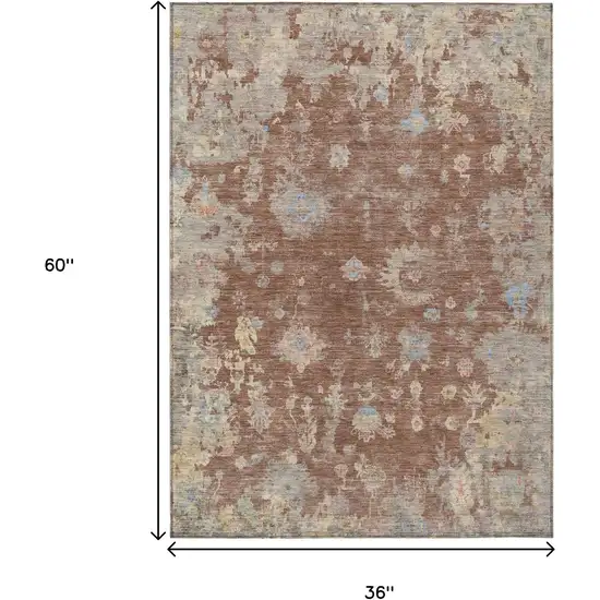 Chili Red And Beige Floral Washable Indoor Outdoor Area Rug Photo 3