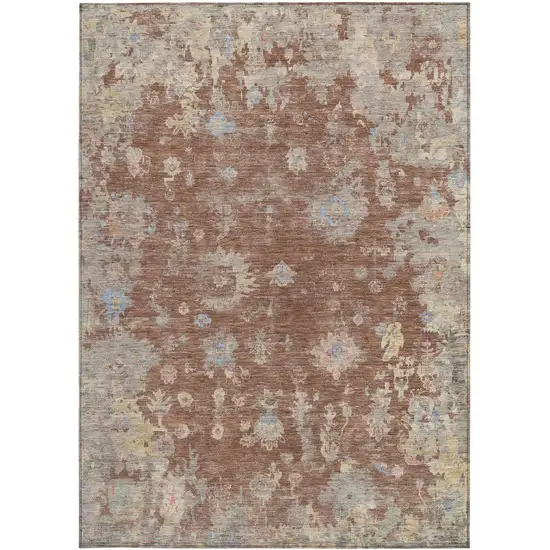 Chili Red And Beige Floral Washable Indoor Outdoor Area Rug Photo 5