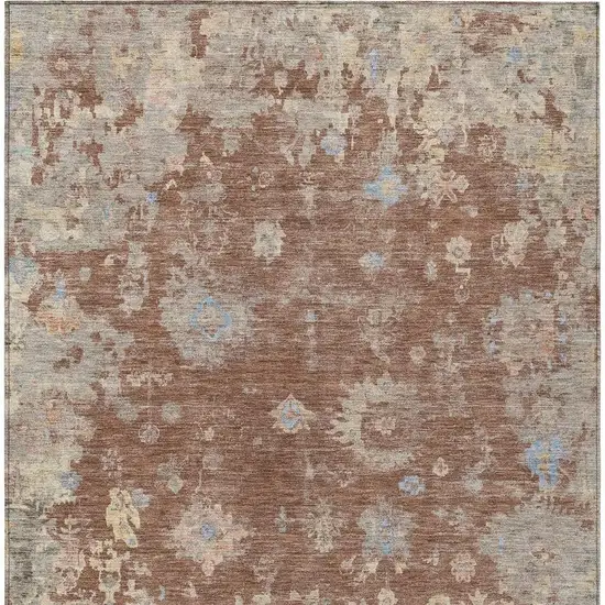 Chili Red And Beige Floral Washable Indoor Outdoor Area Rug Photo 4